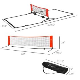 10ft Portable Soccer Tennis Pickleball Badminton Mini Tennis Net W Sideline For Training With Included Storage Bag, Red