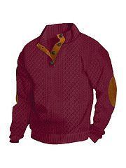 Stand Collar Long Sleeve Jacquard Knitted Pullover Sweater (Option: Wine Red-M)