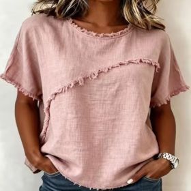 Women's Round-Neck Casual Loose Short-Sleeve Top (Option: Pink-3XL)