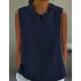 Artistic Womens Black Sleeveless Loose-fitting Top With A Collar (Option: Navy Blue-L)