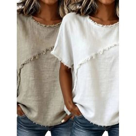Women's Round-Neck Casual Loose Short-Sleeve Top (Option: White Khaki-M)