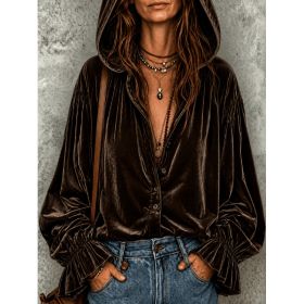 Loose Drawstring Hooded Sweatshirt (Option: Brown-M)