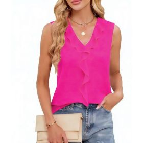 Women's Solid Color Summer Sleeveless Shirt (Option: Rose red-M)