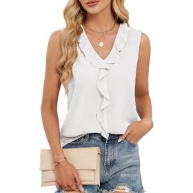 Women's Solid Color Summer Sleeveless Shirt (Option: White-M)