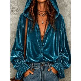 Loose Drawstring Hooded Sweatshirt (Option: Lake green-M)