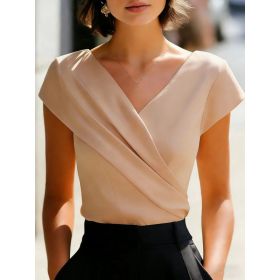 Elegant White T-Shirt With V-Neck Slim Fit And Short Sleeves (Option: Khaki-XL)