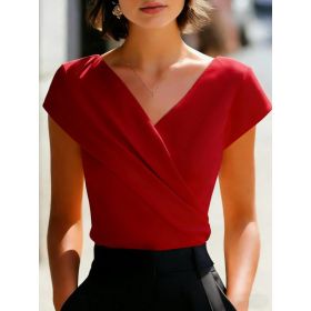Elegant White T-Shirt With V-Neck Slim Fit And Short Sleeves (Option: Red-XL)