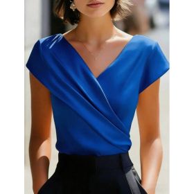Elegant White T-Shirt With V-Neck Slim Fit And Short Sleeves (Option: Blue-S)