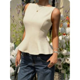 Womens Backless Bow-Tie-Neck Sleeveless Waist-Cinching Top (Option: Light apricot-XL)