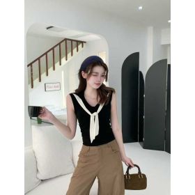 Contrast-color Knitted Vest Top For Women (Option: Black-Average Size)