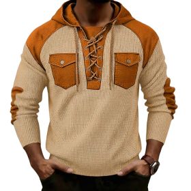 Mens Waffle-Weave Hooded Long-Sleeve Sweatshirt (Option: Khaki-S)