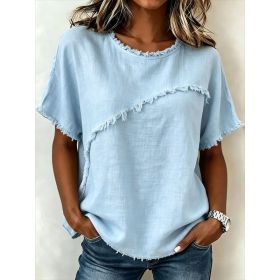 Women's Round-Neck Casual Loose Short-Sleeve Top (Option: Light Blue-M)