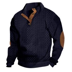 Stand Collar Long Sleeve Jacquard Knitted Pullover Sweater (Option: Navy Blue-M)