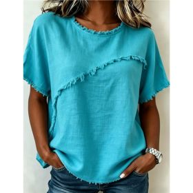 Women's Round-Neck Casual Loose Short-Sleeve Top (Option: Peacock Blue-S)