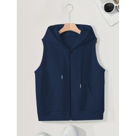Women's Sleeveless Slim-fit Cardigan Zip Sweater (Option: Dark blue-S)