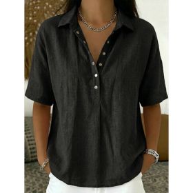Single-breasted Lapel Shirt E-commerce Bestseller Womens Solid-color Casual Wear (Option: Black-S)