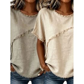 Women's Round-Neck Casual Loose Short-Sleeve Top (Option: Khaki Apricot-L)
