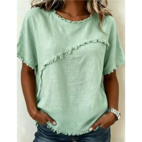 Women's Round-Neck Casual Loose Short-Sleeve Top (Option: Light Green-L)