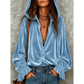 Loose Drawstring Hooded Sweatshirt (Option: Sky blue-XL)