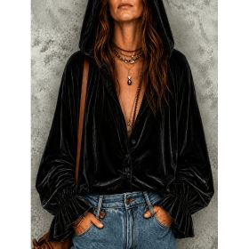 Loose Drawstring Hooded Sweatshirt (Option: Black-XL)
