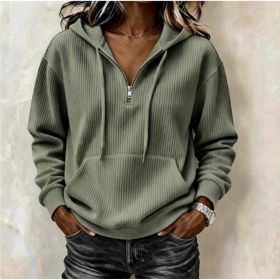 Womens Casual Long-sleeve Hooded Sweatshirt With Pockets And A Zipper (Option: Army Green-M)