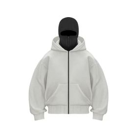 New European And American Autumn Spring Hooded Loose Cardigan Baseball Uniform Men (Option: Light grey-XL)