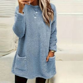 Women's Long Sleeved Pocket Plush Hoodie T-shirt (Option: Blue-M)