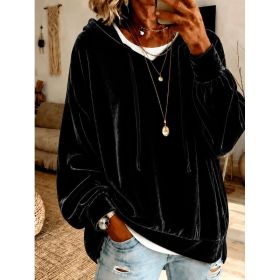 Annuo  Fall Winter New Velvet Hoodie Loose Long Sleeve Top (Option: Black-3XL)