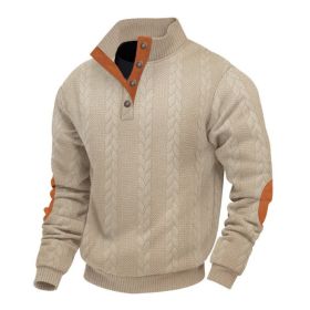 Stand Collar Long Sleeve Jacquard Knitted Pullover Sweater (Option: Khaki 2-M)