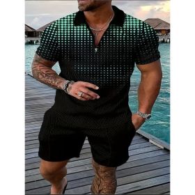 Polo Shirt Sports Short Sleeve Shorts Suit For Men (Option: Black green-XL)