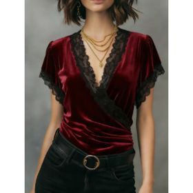 Polyester Women's Short Sleeved Shirt (Option: Red-S)