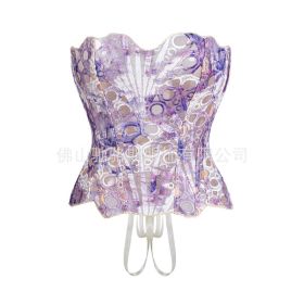 Sexy Hollow Out Corset Top Women Lace Double-layer Streetwear Party Club Corset Clothing (Option: Lavender Purple-XS)