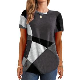 Only Self-pickup Is Supported Self-pick-up Plus Size Women's Casual T-shirts Color Block Short Sleeve Round Neck Slightly Elastic T-shirt (Option: Gray-1XL)