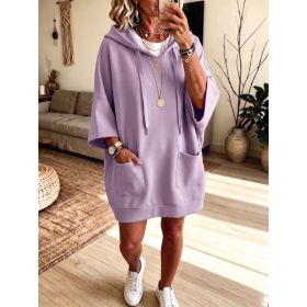 Womens Mid-Length Hoodie Three-Quarter Sleeve Pullover Top (Option: Purple-S)