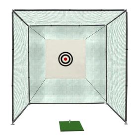 10X10X10FT Golf Practice Net Cage w/ Metal Frame Hitting Net Kit Indoor Outdoor (Color: as picture)