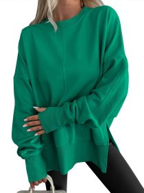 Fashion Casual Round Neck Pullover Loose Sports Long-sleeved Sweater (Option: Green-S)
