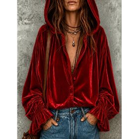 Loose Drawstring Hooded Sweatshirt (Option: Red-L)
