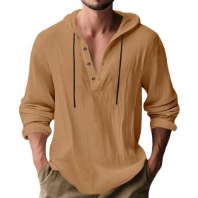 New Wish Cotton Linen Shirt Hooded Sweater Long Sleeve Hooded Casual Daily Clothing (Option: Earth yellow-XL)
