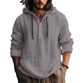 New Wish Cotton Linen Shirt Hooded Sweater Long Sleeve Hooded Casual Daily Clothing (Option: grey-XL)