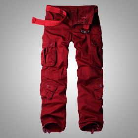 Three-dimensional Pocket Overalls Men's Multi-pocket (Option: Wine Red-M)