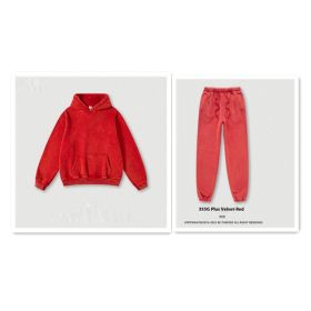 Men's Fashion Retro Velvet Padded Hooded Sweatshirt (Option: Red-M-Suit)