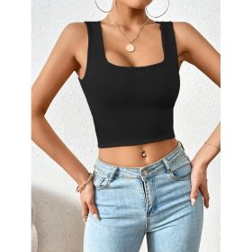 Square Collar Short Slim Vest (Option: Black-XS)