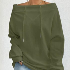 Women's Loose Casual Drawstring Off-the-shoulder Off-shoulder Top (Option: Green-1XL)