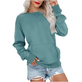 Women's Pin Solid Color Round Neck Loose Long-sleeved Sweater (Option: Green-S)