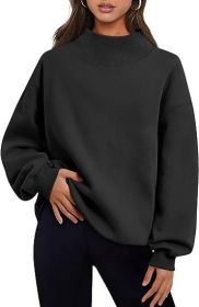 Casual Style Fleece Shirt Thick Half Turtleneck Loose Women's Sweater (Option: Black-S)
