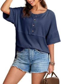 Women's Waffle Knit Top Fashion (Option: Blue-L)