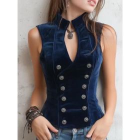 Womens Formal French V-neck Blouse (Option: Blue-S)