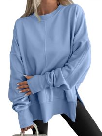 Fashion Casual Round Neck Pullover Loose Sports Long-sleeved Sweater (Option: Blue-M)