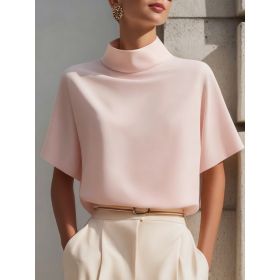 Womens Solid-color Versatile New Chinese-style Mandarin-collar Top (Option: Pink-S)