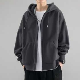 Men's Fashionable Loose All-match Zipper Cardigan Sweater Coat (Option: Dark gray-S)